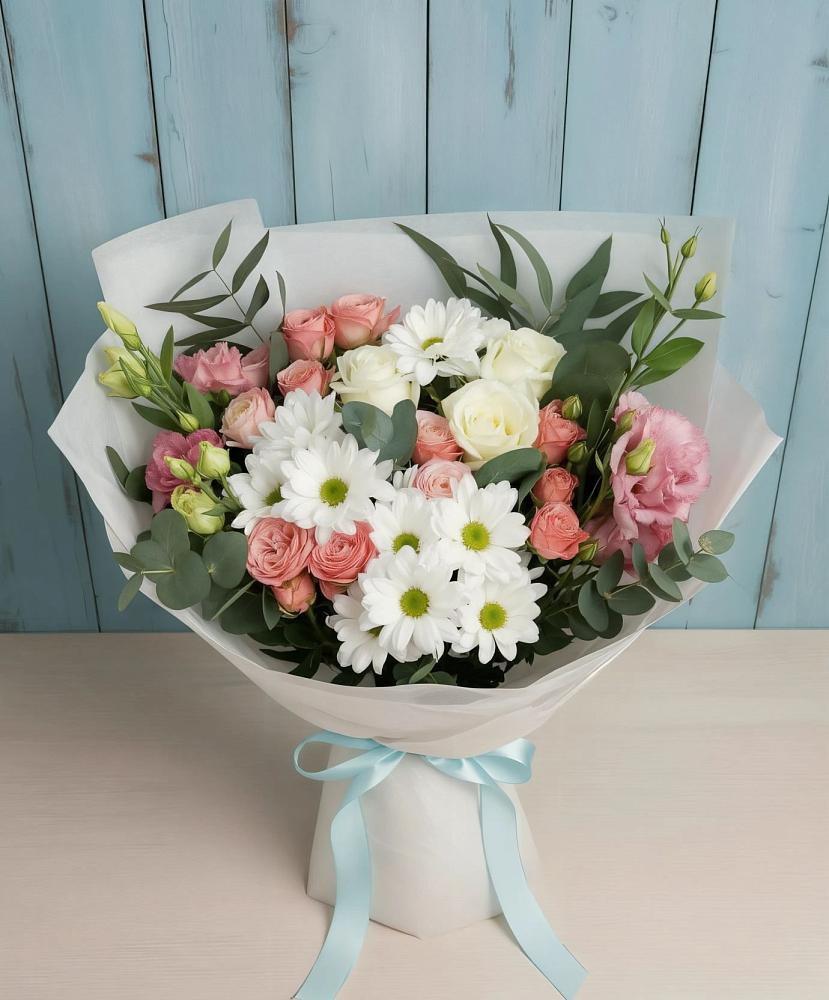 Букет цветов из: Розы, Лизиантусы и Хризантемы в Неме