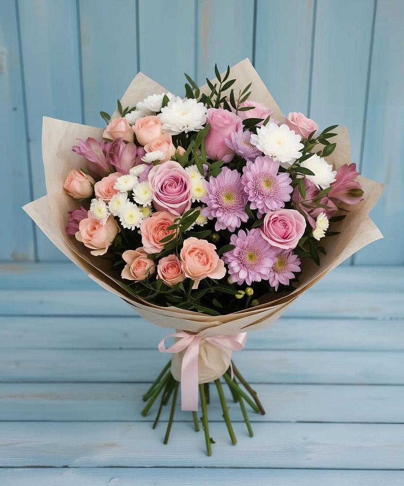 Букет цветов из: Хризантемы, Розы и Альстромерии в Неме