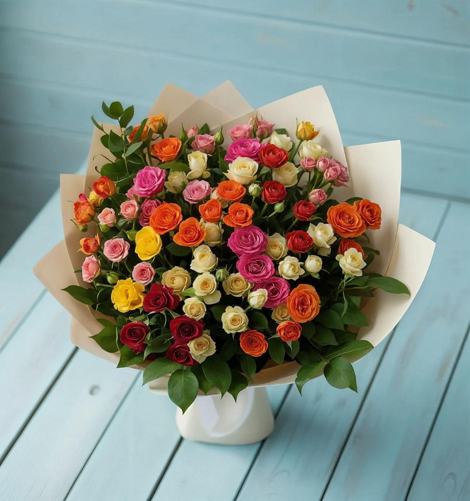 Букет Микс из разноцветных кустовых роз в Неме
