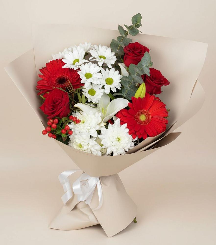 Букет цветов из: Розы, Хризантемы, Герберы и Лилии в Неме