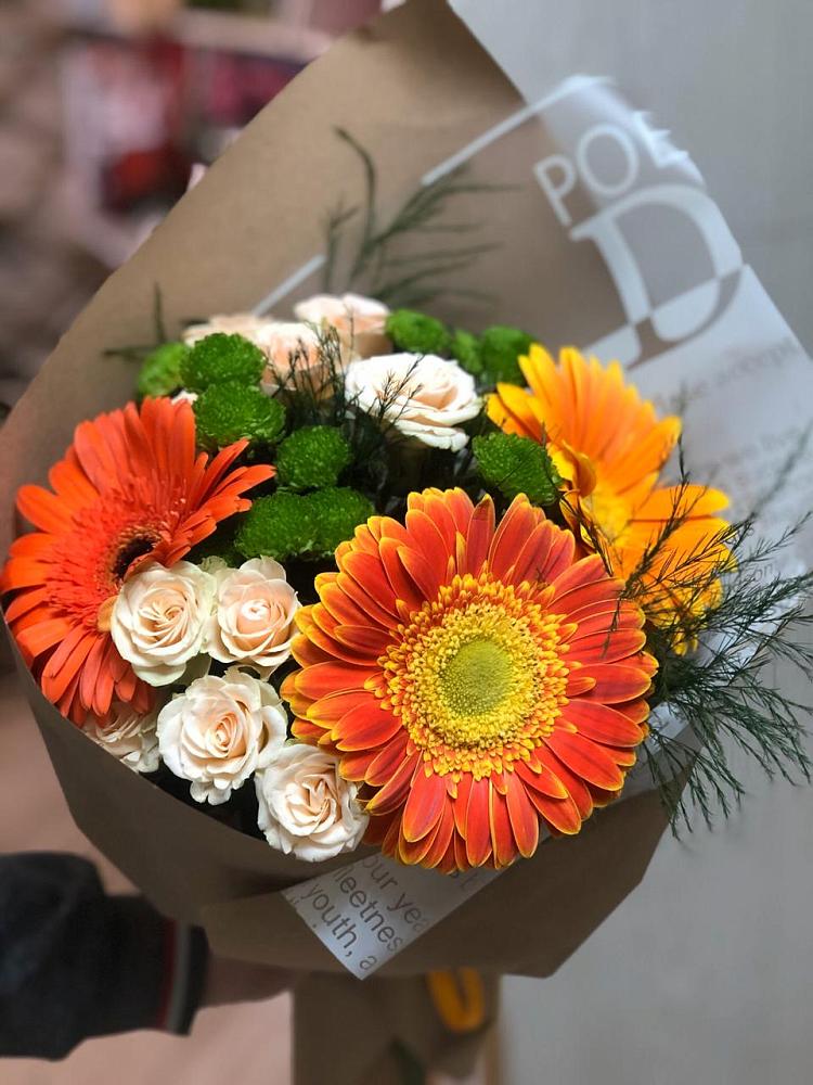 Букет цветов из: Герберы, Хризантемы и Розы в Неме